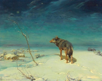 De eenzame wolf | Alfred von Wierusz-Kowalski | Wildernis schilderij afdrukken
