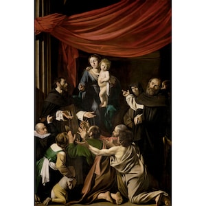Madonna of the Rosary | Caravaggio | 1607 Renaissance Biblical Poster Print