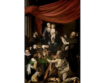 Madonna del Rosario / Caravaggio / Stampa biblica rinascimentale del 1607