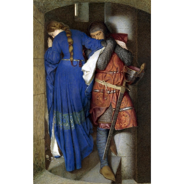 Hellelil and Hildebrand, the Meeting on the Turret Stairs | Frederick William Burton | 1864 Pre-Raphaelite Print