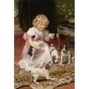 Too Hot | Arthur John Elsley | 1904 Childhood Puppies Poster Print