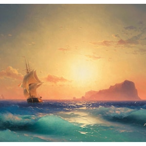 Sunset over Ischia | Ivan Aivazovsky | 1873 Russian Nautical Painting Print