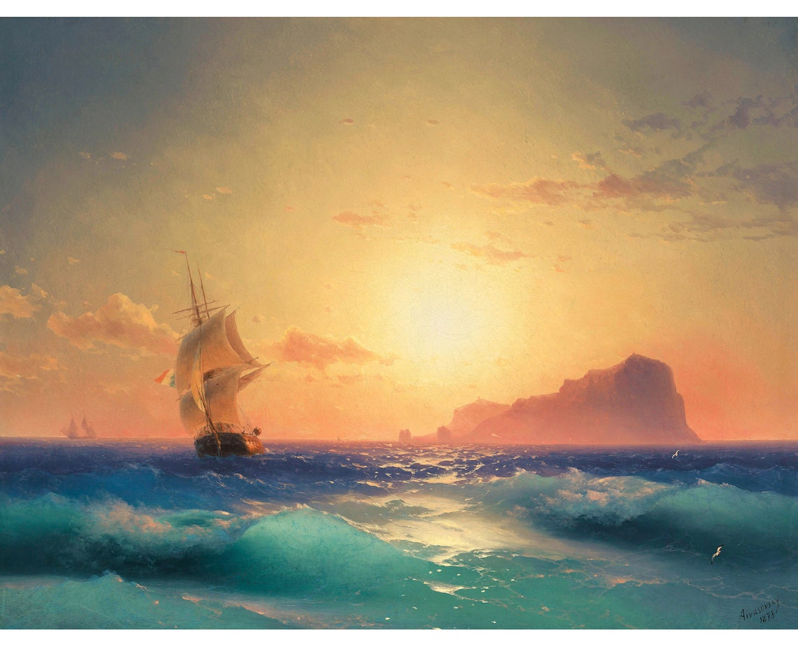 Sunset Over Ischia | Ivan Aivazovsky | 1873 Russian Nautical