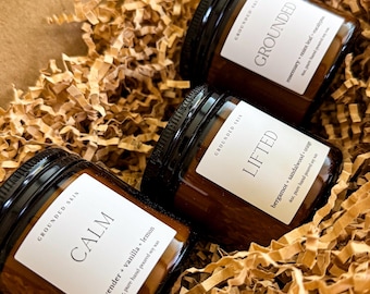Muttertagskerzen-Trio Geschenk-Set | 112 Bernstein Sojakerzen | Lavendel Zitrone, Bergamotte Sandelholz, Kräuter Minze | Spa Geschenk für Mama für Sie