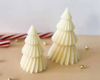 Set of 2 Christmas Tree Candles | 100% Beeswax | Neutral Holiday Decor | Eco Friendly Minimalist Candle Set