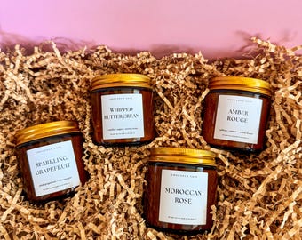 Valentinstag + Galentines Geschenk | Limited Edition Sojakerzen Sampler Set: Mini Bernstein Gläser
