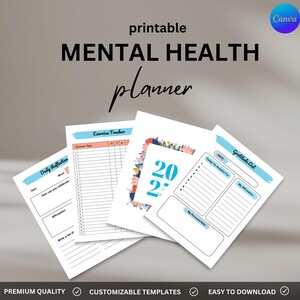 Mental Health Planner - Digital Wellness Planner, Daily Mood Tracker, Self-Care Journal, Mental Health Goal Planner, Instant Download, PDF