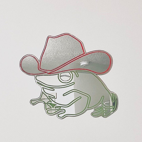 Cowgirl Frog Mirror Wall Art - Western Y2K Decor, Nursery Aesthetic, Pink Cowboy Hat, Teen Room, Funky Retro Froggy Mirror Artwork, Frog Art