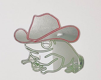 Cowgirl Frog Mirror Wall Art - Western Y2K Decor, Nursery Aesthetic, Pink Cowboy Hat, Teen Room, Funky Retro Froggy Mirror Artwork, Frog Art