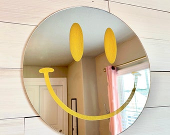 Acrylic Smiley Face Mirrored Wall Art | Wall Hanging for Home, Studio, Dorm, Nursery, Kids Room, or Office