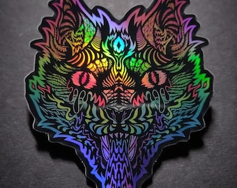 Holografische Rainbow Tripcat-sticker
