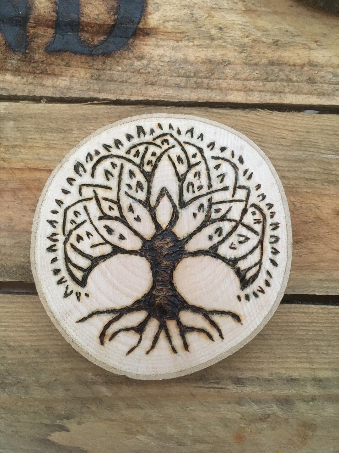Pyrography Art on a Slice of Ash Wood With tree of Etsy