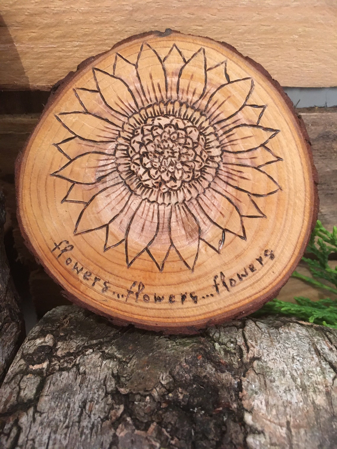 Pyrography art Set of 4 flower coasters Etsy
