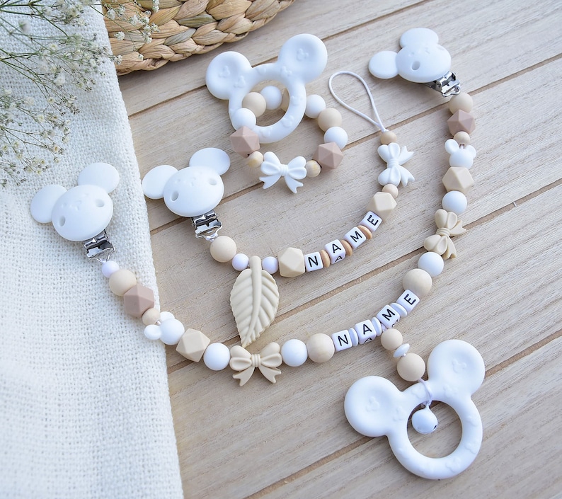 Silicone Set Minnie Mouse Pacifier Chain Name Griffon Stroller Chain Pendant Mouse Grey Blue Baby Tooth Gift Birth Boy Girl