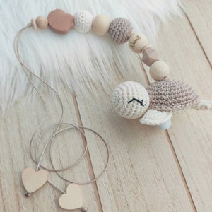 Kinderwagenkette Schnullerkette mit Namen Schildkröte Holz Natur Baby Geschenk Maxicosi Mädchen Junge Creme bast Amigurumi Häkel Maxicosi Anhänger