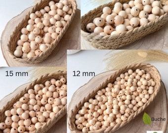 Wooden beads beech 12-15-18-20 mm suitable for toys natural without varnish - craft beads macrame wooden ball pearl with hole
