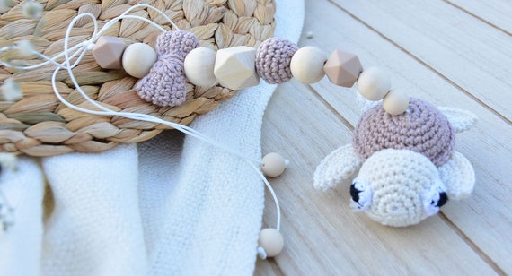 Chaîne de landau Maxi cosi chaîne tortue silicone bois nature bébé cadeau  naissance fille garçon crème poussette chaîne amigurumi crochet tête -   Canada