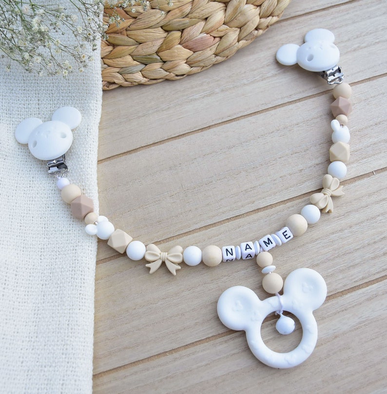 Silicone Set Minnie Mouse Pacifier Chain Name Griffon Stroller Chain Pendant Mouse Grey Blue Baby Tooth Gift Birth Boy Girl