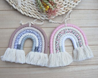 XL 16 cm macrame rainbow wall decoration large cream beige pink mint baby toothing gift birth girl boy wall