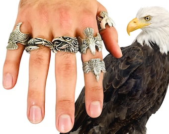 Men's Eagle Ring Sterling Silver Oxidized Adjustable Rings for Men Vulture Ring Bird's Ring Animal Rings