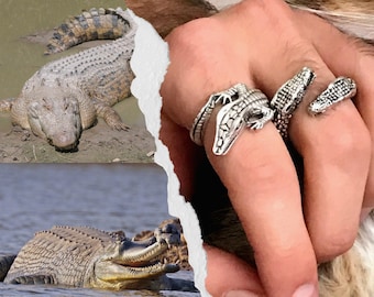 Sterling Silver Crocodile Adjustable Ring Alligator Unisex Animal Ring Wildlife Gifts