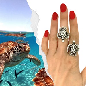 Sea Turtle Ring Sterling Silver Adjustable Ring Animal Jewelry Ocean Mammal Ring