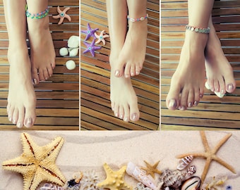 Strand Perlen Anklet Set Boho Anklet Sommer Ankle Armband, Frauen Handmade Multicolor Anklet