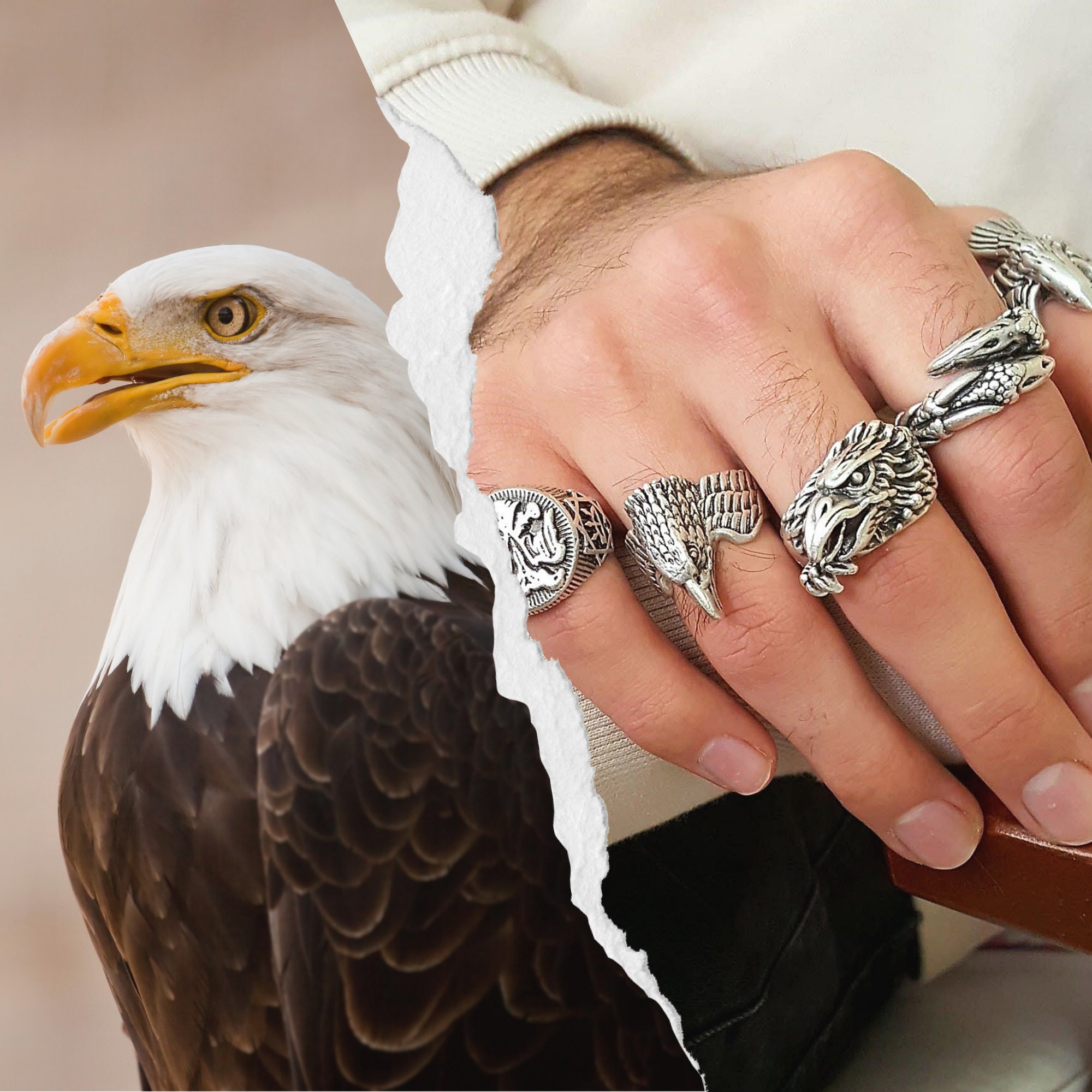 Men's Sterling Silver Eagle Wrap Ring - Jewelry1000.com