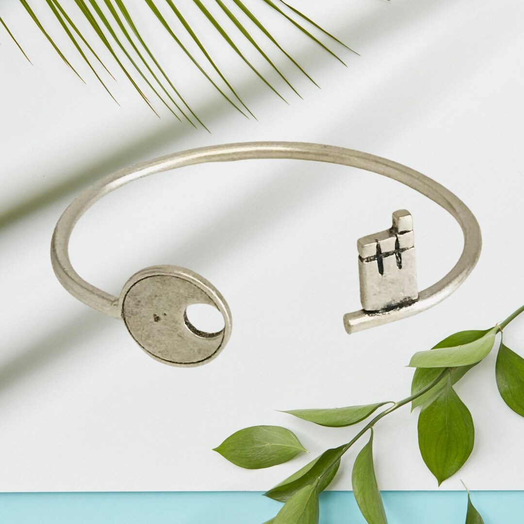 Matt Silver Plated Adjustable Key Cuff Bracelet for Men, Bracelet Sterling Silver for Men, Key