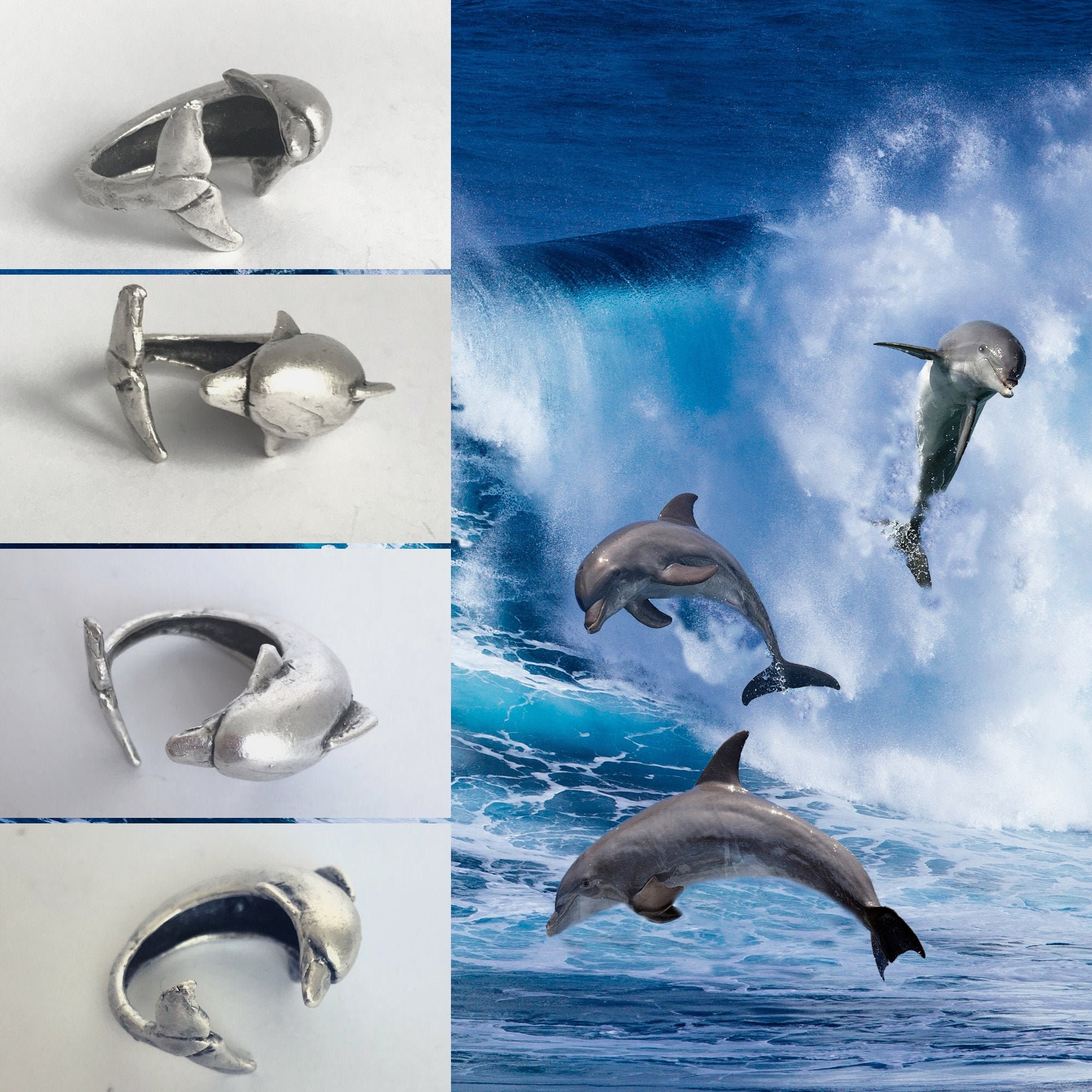 Sterling Silver Dolphin Ring Adjustable Ring Bottlenose Animal Etsy
