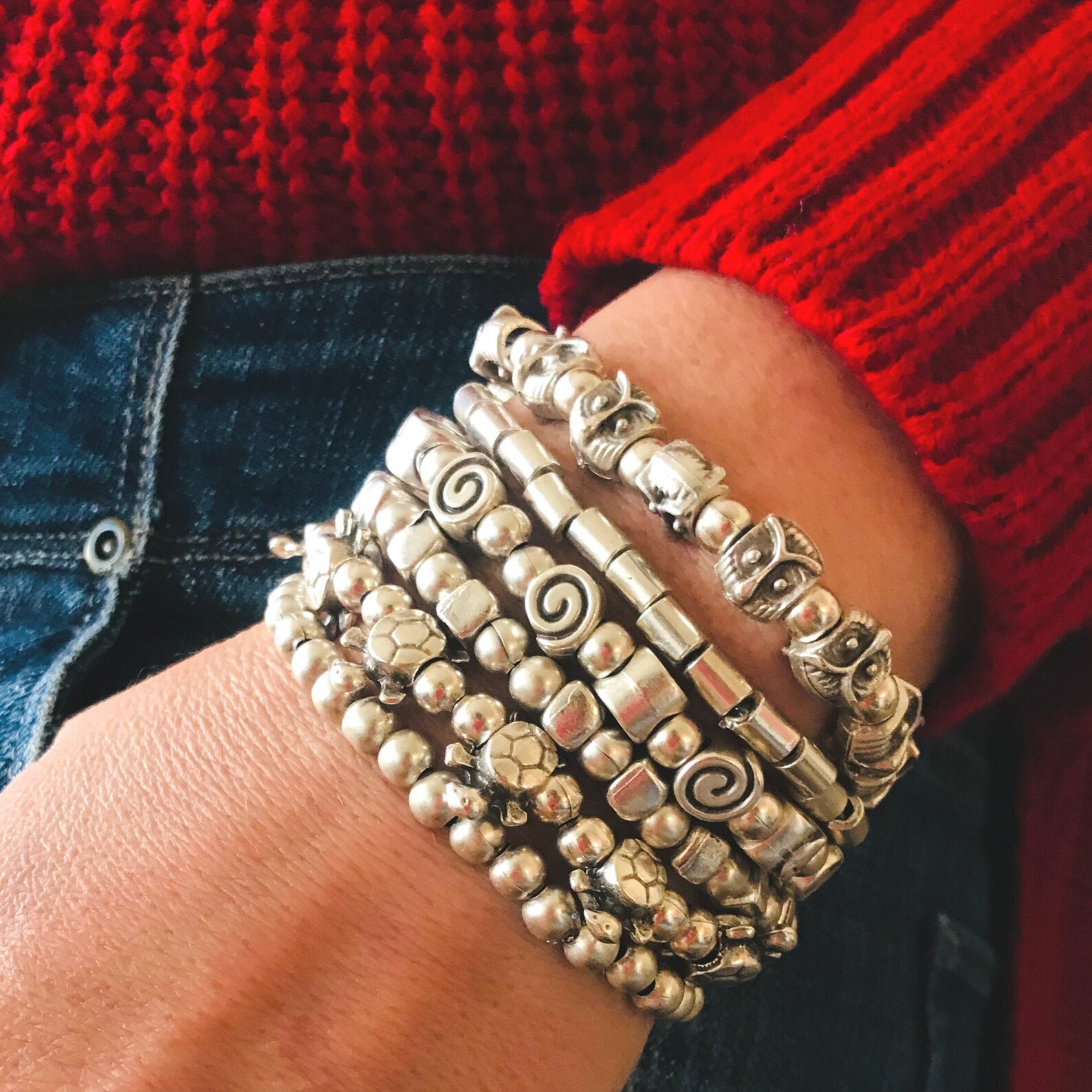 Stackable Bracelets Set for Women Silver Stretch Elastic Etsy