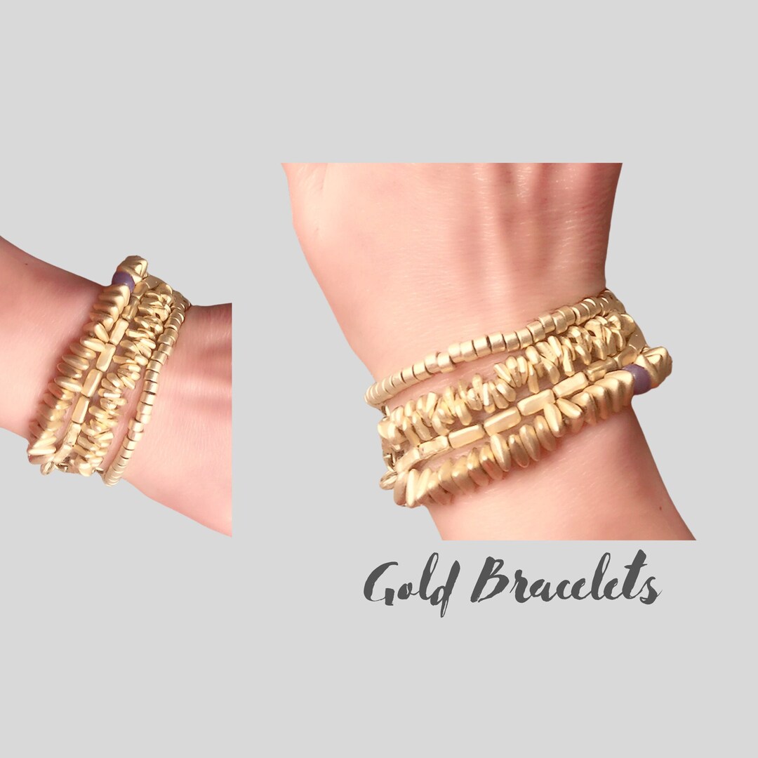 Gold Bracelet Set Matt Gold Adjustable Bracelets for Women Etsy