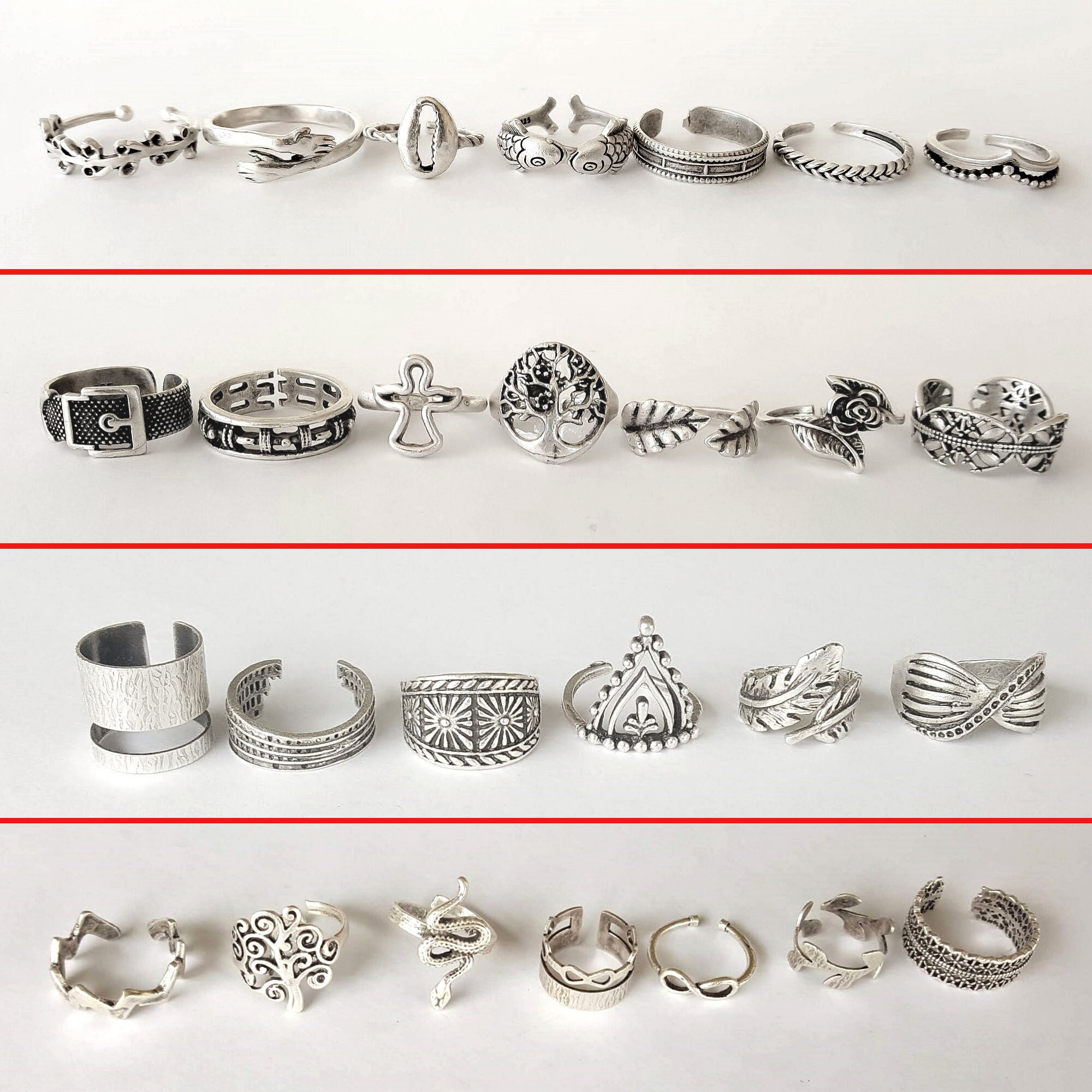 Silver Ring Set Stackable Minimalist Knuckle Adjustable Ring - Etsy UK