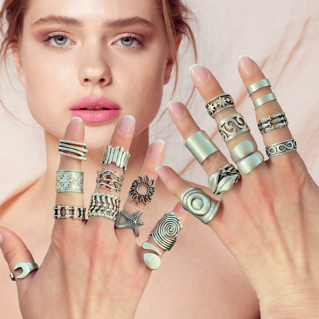 Adjustable Silver Stacking Knuckle Ring Chunky Long Tube Adjustable Silver Stacking Knuckle Ring Chunky Long Tube
