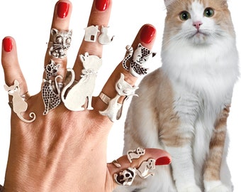 Sterling Silber Katzen Ringe für Frauen Kätzchen Ring Minimalist Katze Ring Katzenliebhaber Ring süsser Katzenring Katzengesicht Katzenohren Ring Katzenschmuck