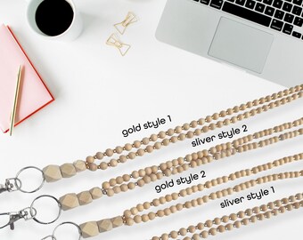 Wood Bead Lanyard – Geometric Accents, Work or School