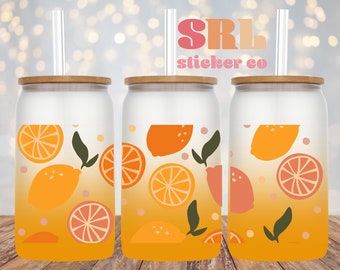 Ombre Orange Glass Can (16 oz) | Boho Coffee Cup with Bamboo Lid & Straw