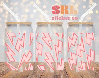 Lightning Bolt Glass Can | 16 oz Iced Coffee Cup with Bamboo Lid