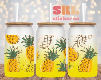 Pineapple Ombre Glass Can with Bamboo Lid | 16 oz Iced Coffee Cup
