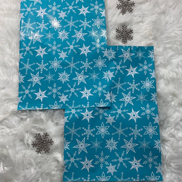 10x13 Designer Winter Wonderland, Blue and White Snowflakes  Plastic Envelope Water Resistant, Tear Proof, Mailing Envelopes
