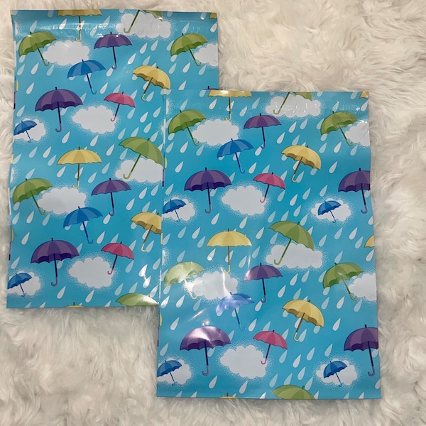 10x13 Designer Rainy Days, Summer, Spring, Fun, Festive, Blue, Poly Mailers  Plastic Envelope Water Resistant, Tear Proof, Mailing Envelopes