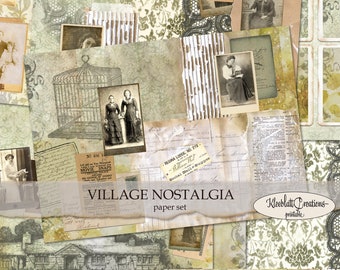 Páginas de diario VILLAGE NOSTALGIA, imprimibles de diarios antiguos, hojas digitales, papel para álbumes de recortes, diario, bricolaje A4
