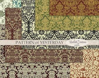 Papeles antiguos imprimibles, texturas de telas vintage, patrones de brocados para imprimir, páginas con patrones de telas antiguas, scrapbook, diario basura, bricolaje