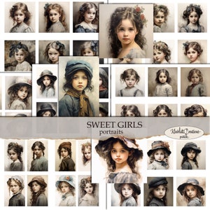 SWEET GIRLS Portraits, Printable Ephemera, Embellishments, Journaling Cards, Collage Elements, Junk Journal, Digital Paper, Paper Craft, DIY