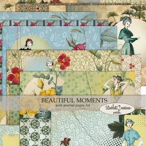 BELLISSIMI MOMENTI, pagine di diario spazzatura, carta collage collage, donne vintage, fiori, download digitale per stampare DIN A4
