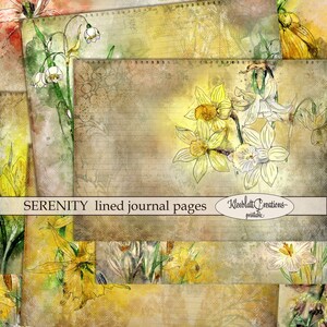 SERENITY Lined Journal Pages, Junk Journal Printables, Bloemen Digitale Bladen, Scrapbook, Bloemen, Lente, Digitale Download, DIY A4