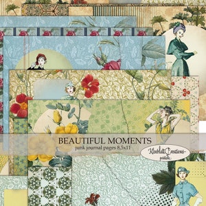 BELLISSIMI MOMENTI, pagine di diario spazzatura, carta collage collage, donne vintage, fiori, download digitale da stampare 8,5x11