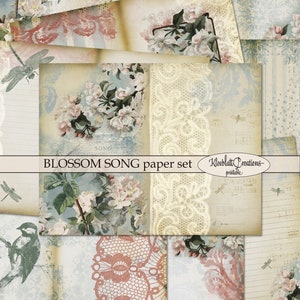 Impresiones de paquetes de papel digital de diario basura vintage, papel de álbum de recortes imprimible de flores, descarga digital floral de primavera, CANCIÓN DE FLORES