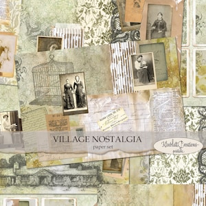 VILLAGE NOSTALGIA Journal Pages, Vintage Junk Journal Imprimíveis, Folhas Digitais, Scrapbook Paper, Journaling, DIY A4