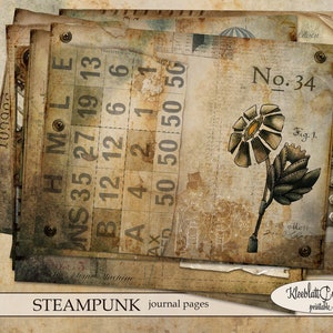 STEAMPUNK-papierset met handbeschilderde unieke stukken, pagina's voor junk journals, dagboeken en notitieboekjes, scrapbookpapier, digitaal papier